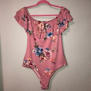 Pink Floral Off-the-Shoulder Bodysuit, Never Worn!